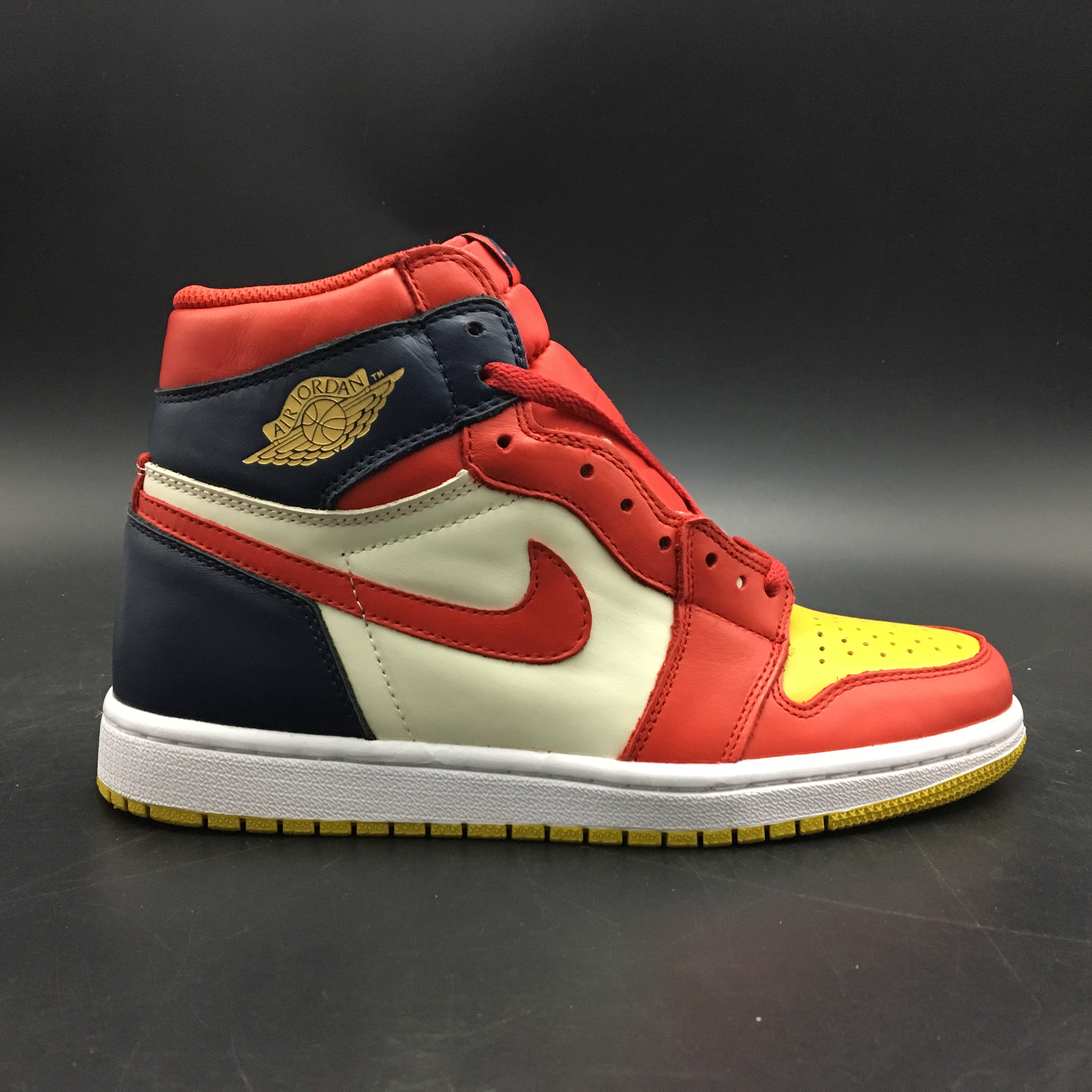 blue yellow and red jordan 1