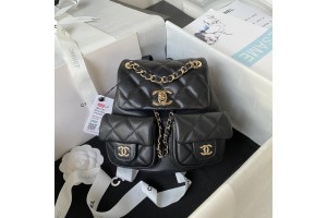 Chanel Small Backpack Grained Shiny Calfskin & Gold 'Black'