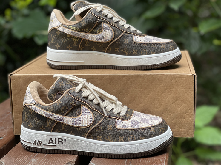 LV x Nike Air Force 1 Low Monogram Brown Damier Azur ,TopKicks , Cheap ...